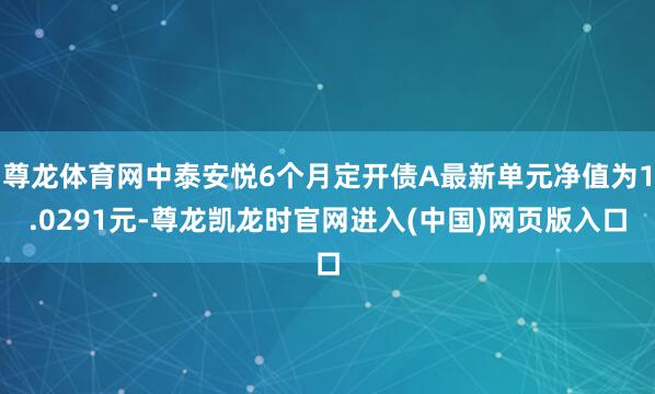 尊龙体育网中泰安悦6个月定开债A最新单元净值为1.0291元-尊龙凯龙时官网进入(中国)网页版入口