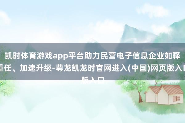凯时体育游戏app平台助力民营电子信息企业如释重任、加速升级-尊龙凯龙时官网进入(中国)网页版入口