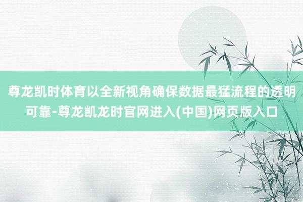 尊龙凯时体育以全新视角确保数据最猛流程的透明可靠-尊龙凯龙时官网进入(中国)网页版入口