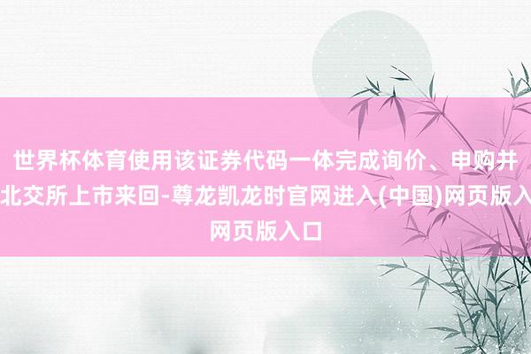 世界杯体育使用该证券代码一体完成询价、申购并在北交所上市来回-尊龙凯龙时官网进入(中国)网页版入口